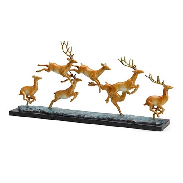 Running Leaping Deer Herd Doe Bucks Stage Together One Motion